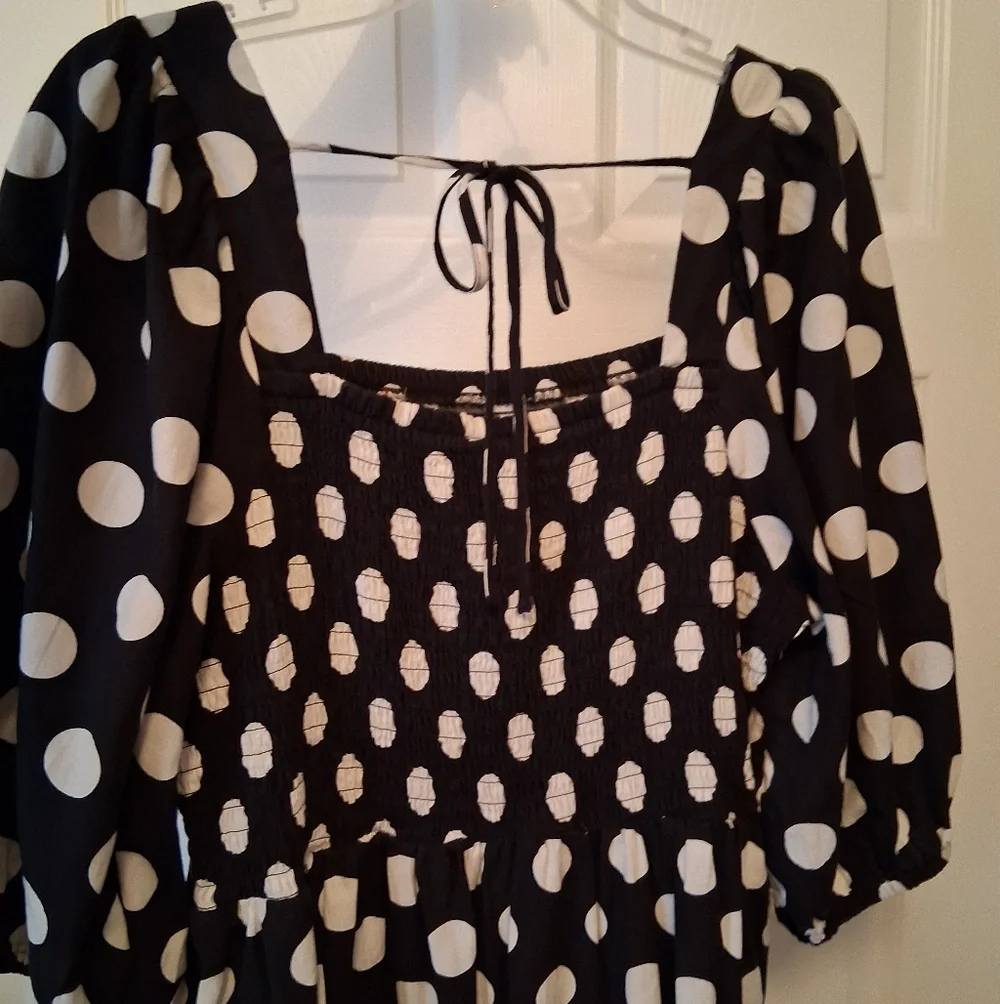 Ava & Viv Polkadot Black And White Babydoll Dress.  XL - Picture 2 of 7